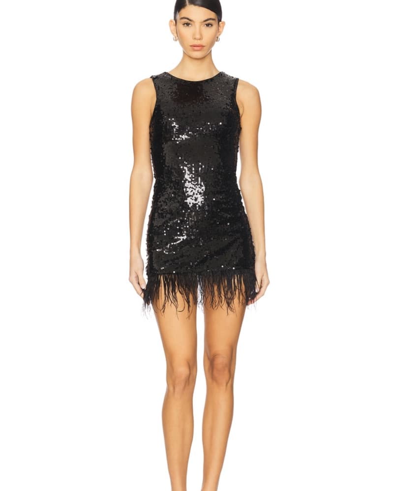 Dazzling Black Sequin Feather Dress - Image 1