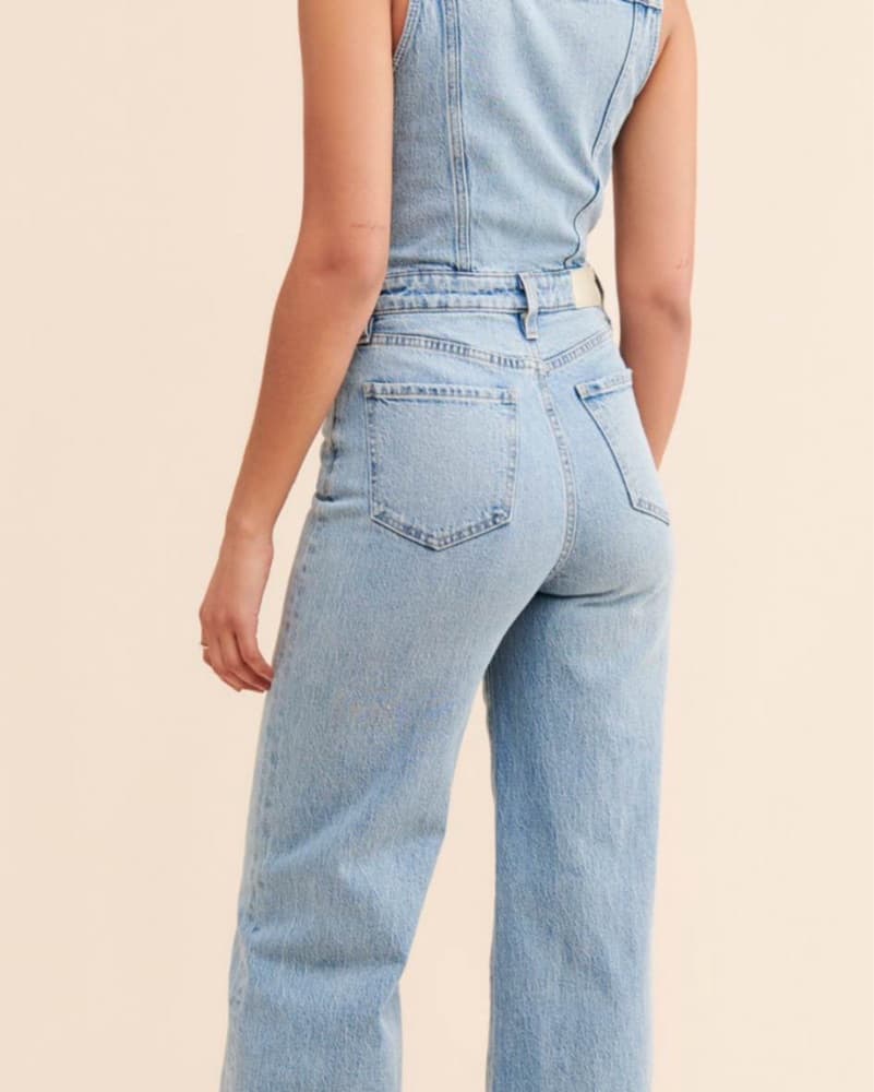 Light Blue Denim Button-Front Jumpsuit - Image 2