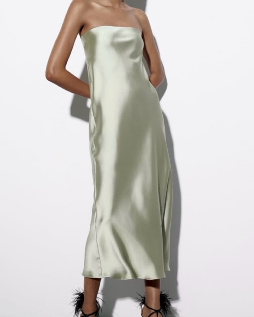Zara Strapless Satin Midi Dress - Image 1