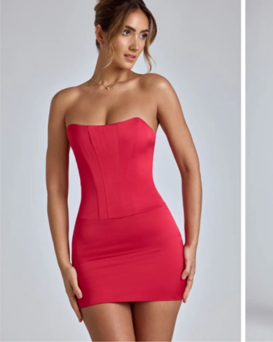 Red Satin Corset Mini Dress - Image 1