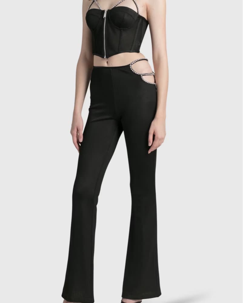 Area Crystal Cutout Mesh Pants - Image 1