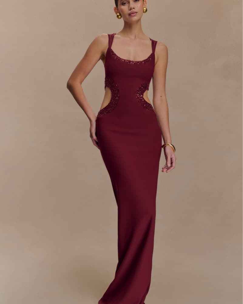 MESHKI Angelique Beaded Crepe Maxi Dress - Image 5