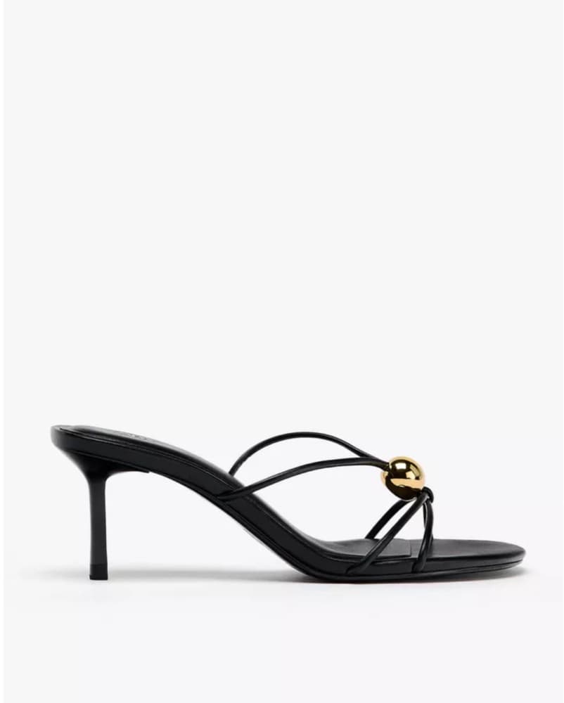 Black Strappy Heels with Gold Detailing  - Image 1