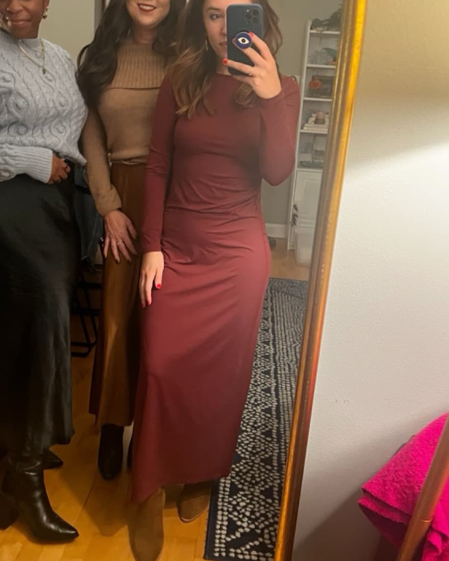 Burgundy Midi Dress Long Sleeve - Image 2