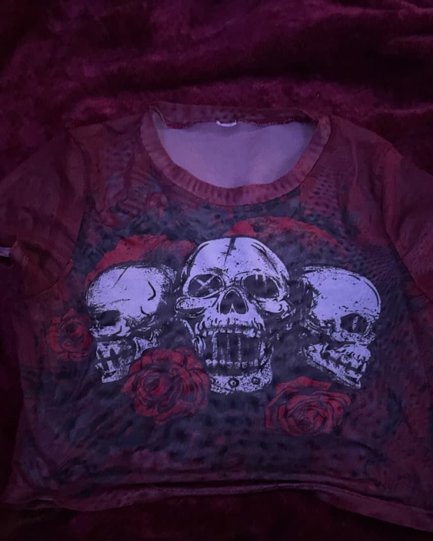 Skull Sheer Crop Top - Image 2