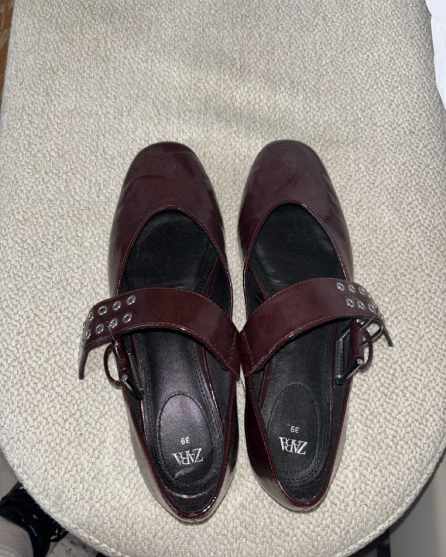 Burgundy Studded Ballet Flats - Image 1