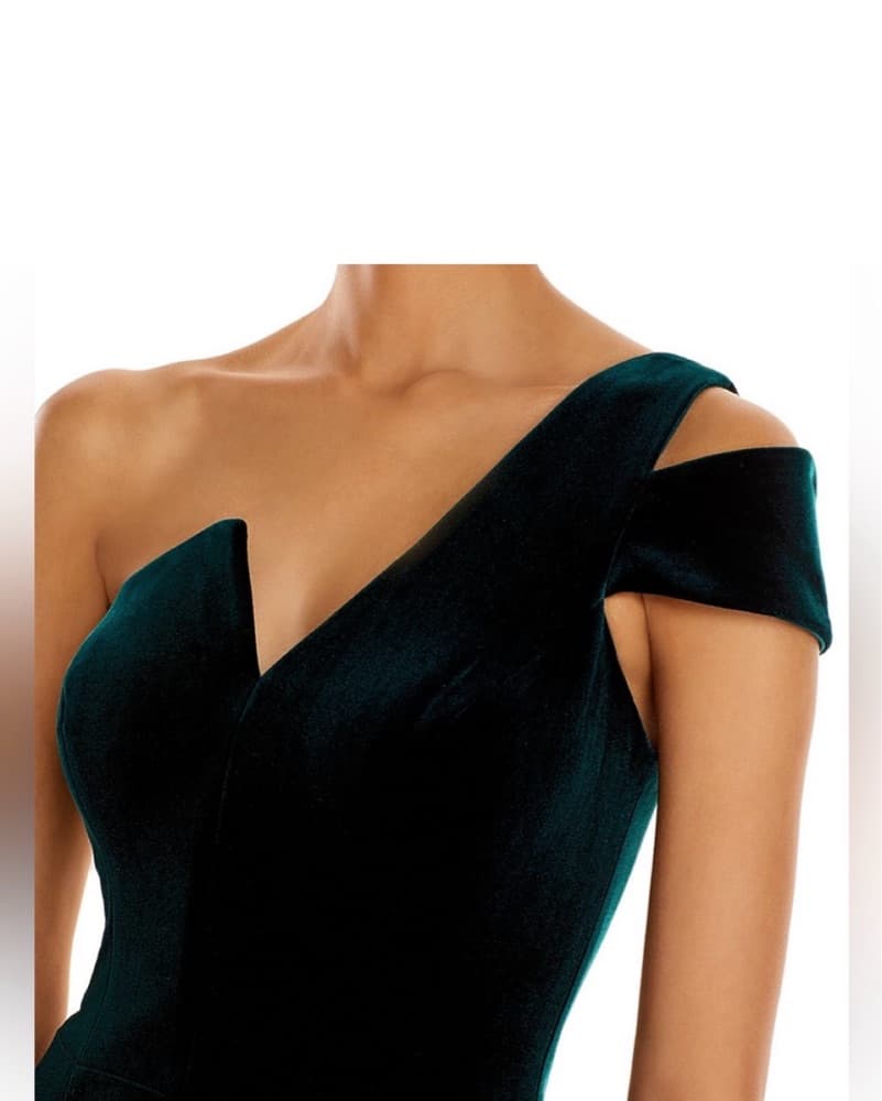 Aqua Green Velvet One Shoulder Gown - Image 3