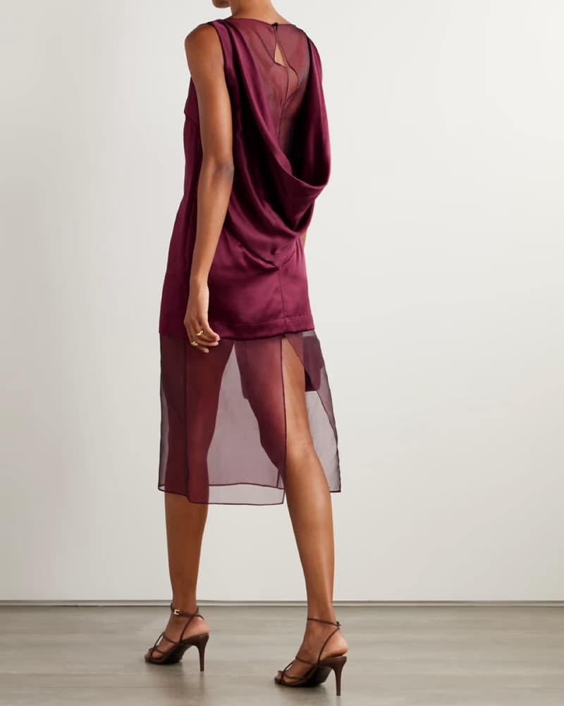 Satin Midi Dress In Burgundy - Image 2