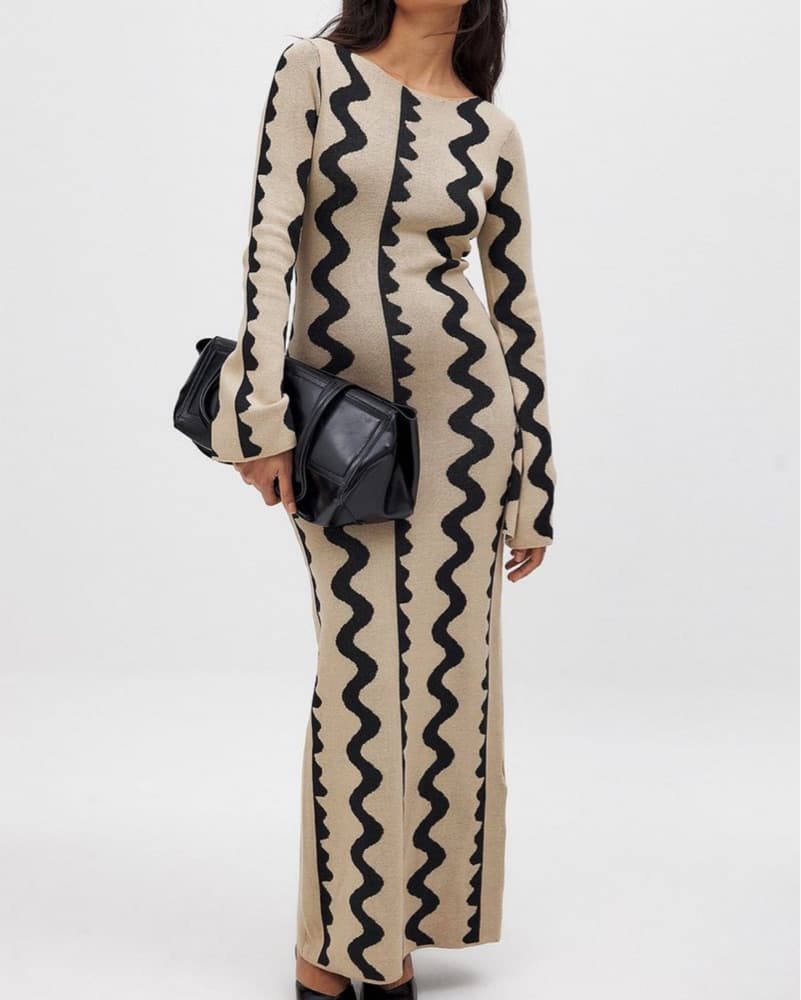 NA-KD Black & Tan Knitted Maxi Dress - Image 5