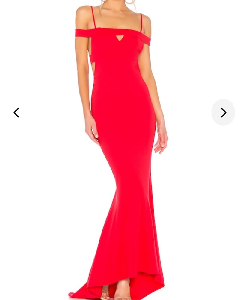 Red Off Shoulder Cutout Gown - Image 2