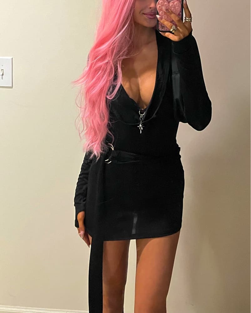 Sultry Velvet Minidress with Plunging Neckline - Image 1
