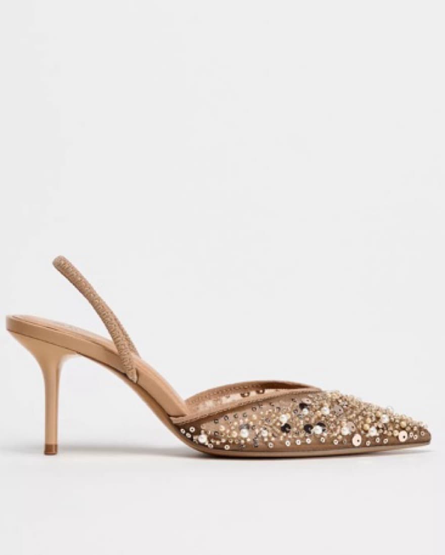 Shimmery Pailette Nude Heels - Image 3