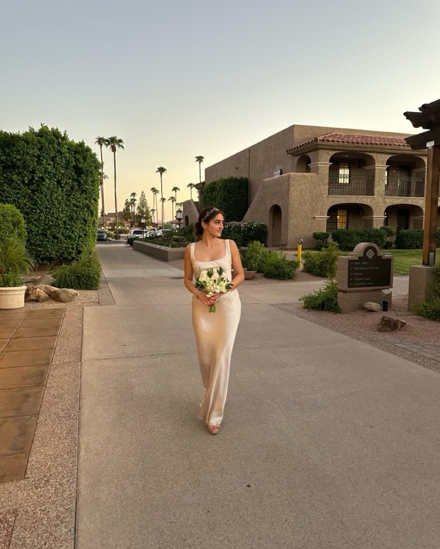 Elegant Champagne Satin Gown - Image 1