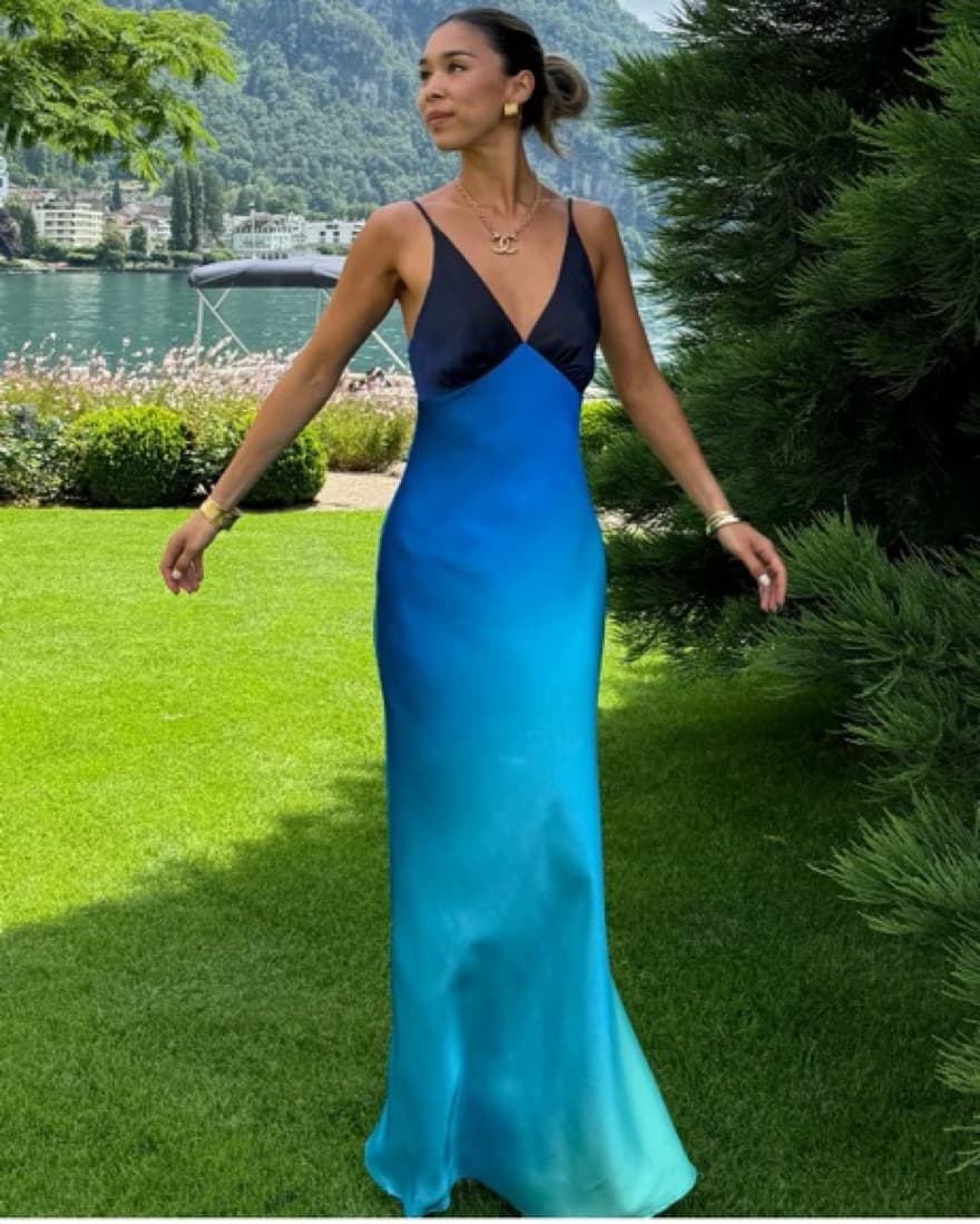 12th Tribe Blue Satin Gown - Image 1