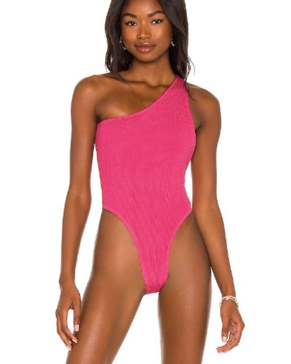 One-Shoulder Magenta Swim Suit - Image 3