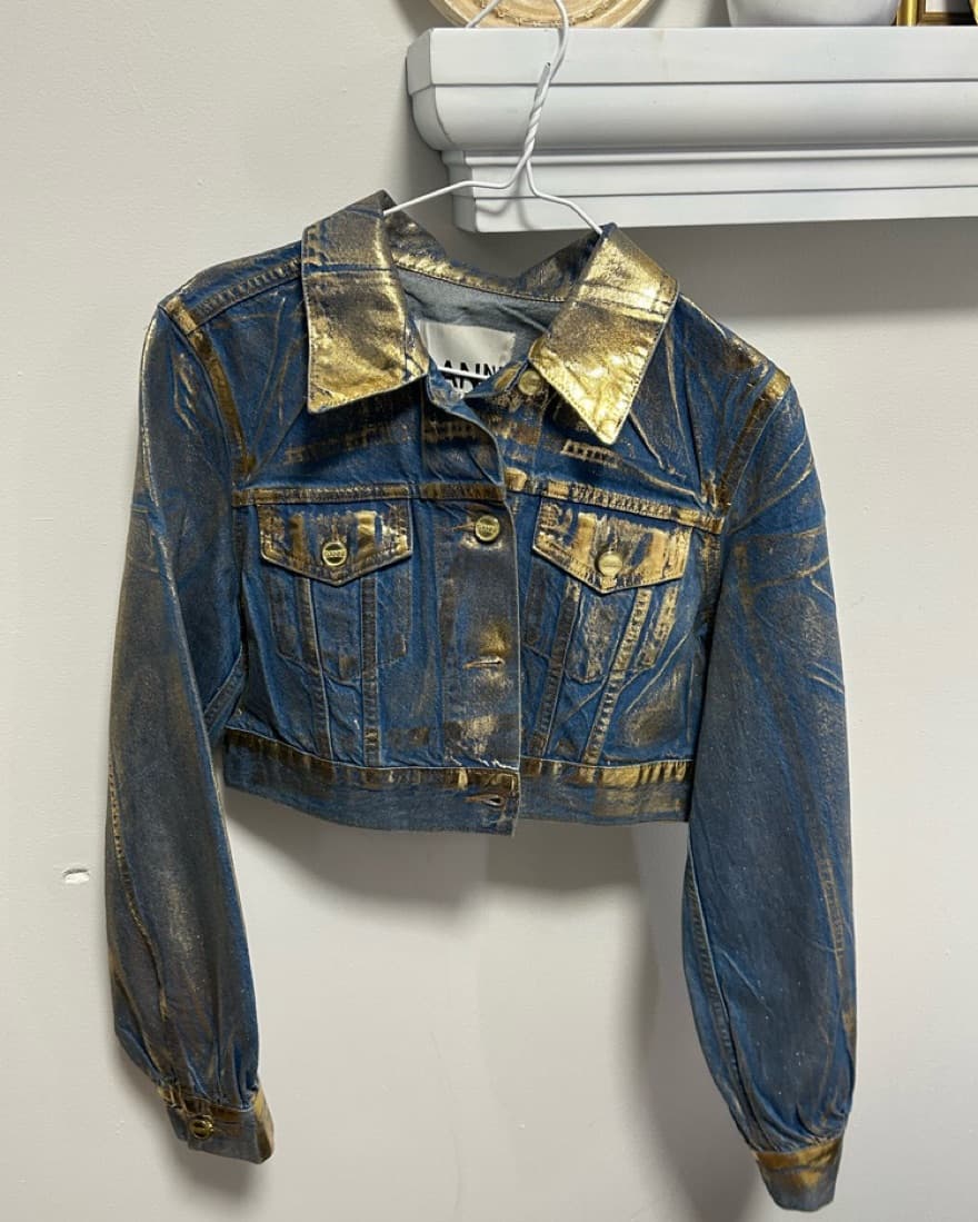 GANNI Metallic Cropped Denim Jacket  - Image 3