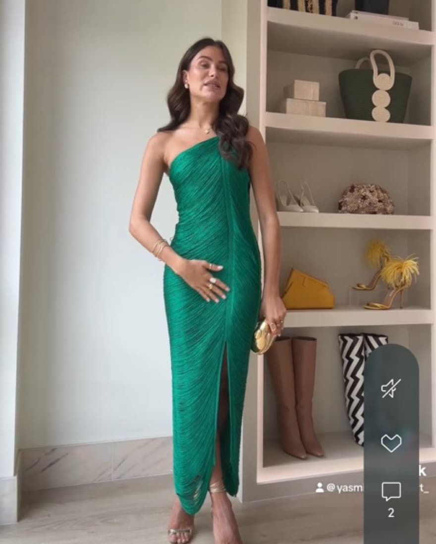 Green One Shoulder Fringe Dress - Image 3