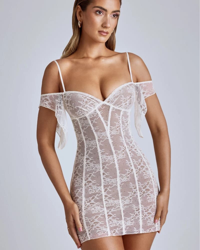 Sheer Lace A-Line Mini Dress - Image 2