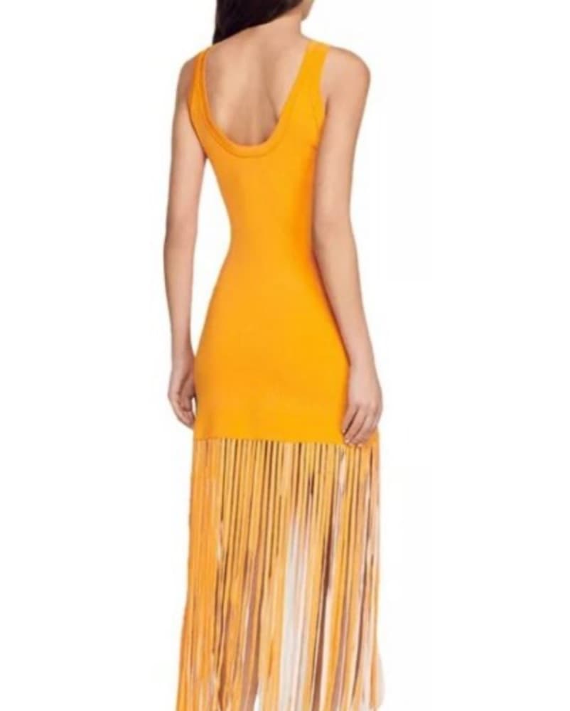 Sandro orange fringe midi dress - Image 2