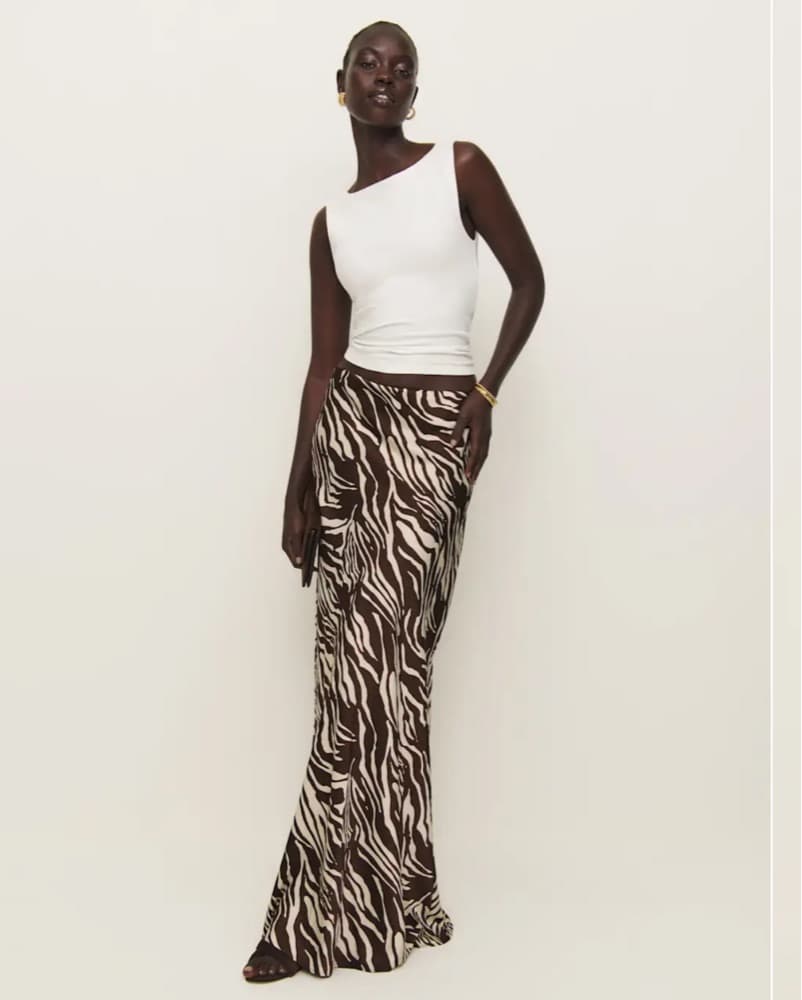 Reformation Zebra Satin Maxi Skirt - Image 1