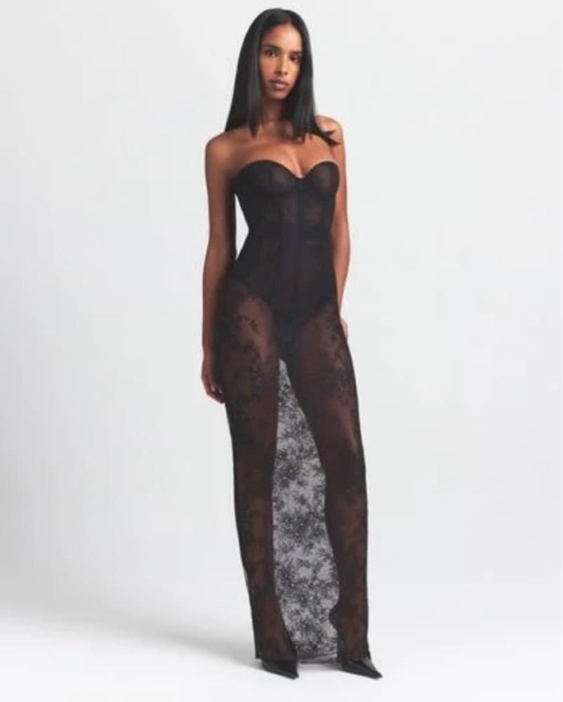 SKIMS Black Corset Lace Maxi Dress - Image 1