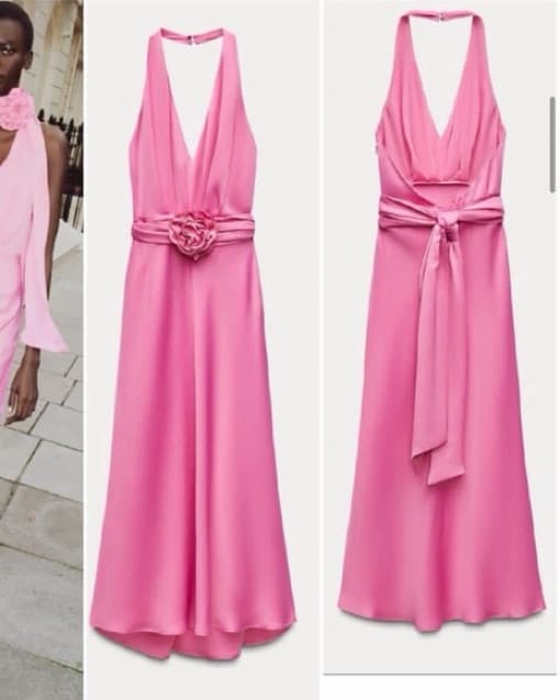 Vibrant Pink Halter Midi Dress - Image 2