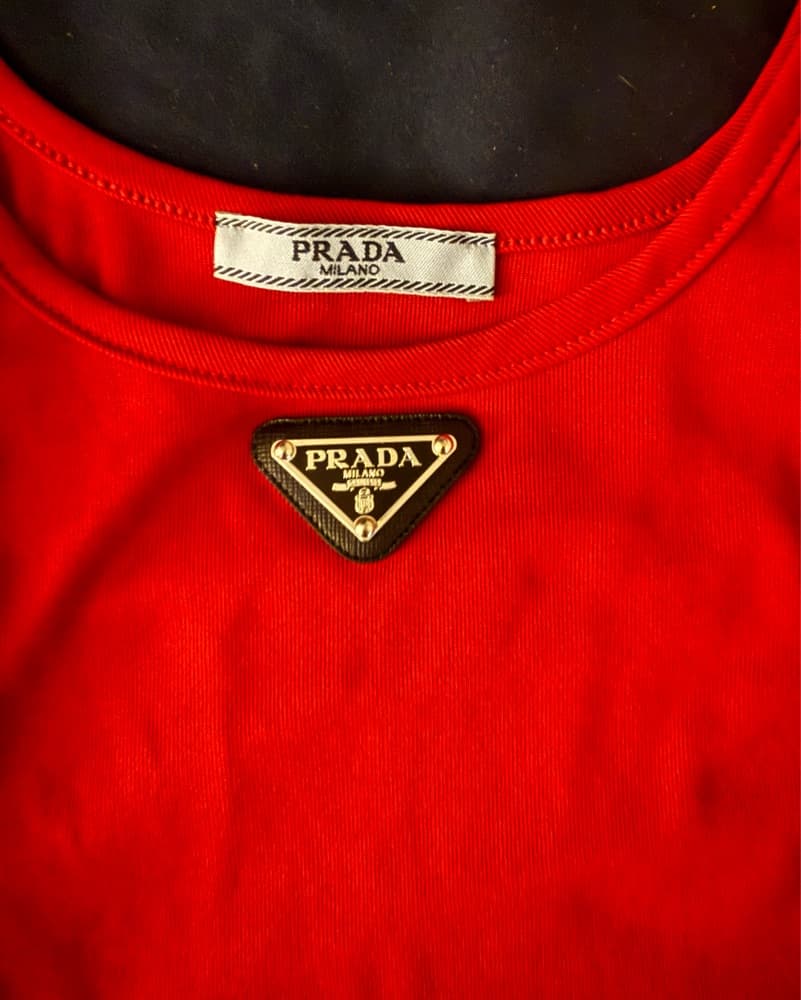 Prada Red Ruffle Sleeve Crop Top - Image 2