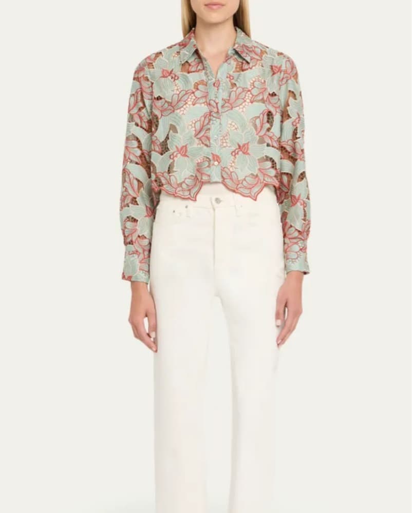 L’Agence Akemi Embroidered Cropped Shirt - Image 2