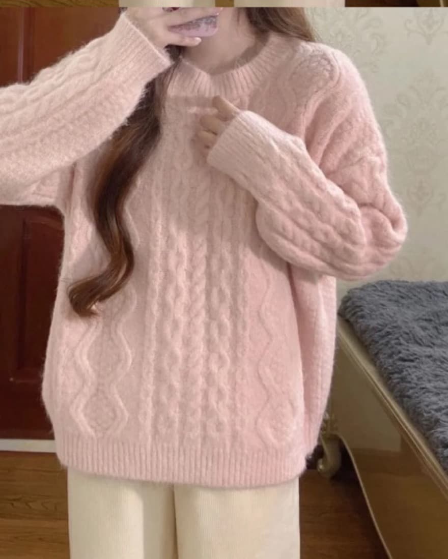 Pink cable knit sweater - Image 1