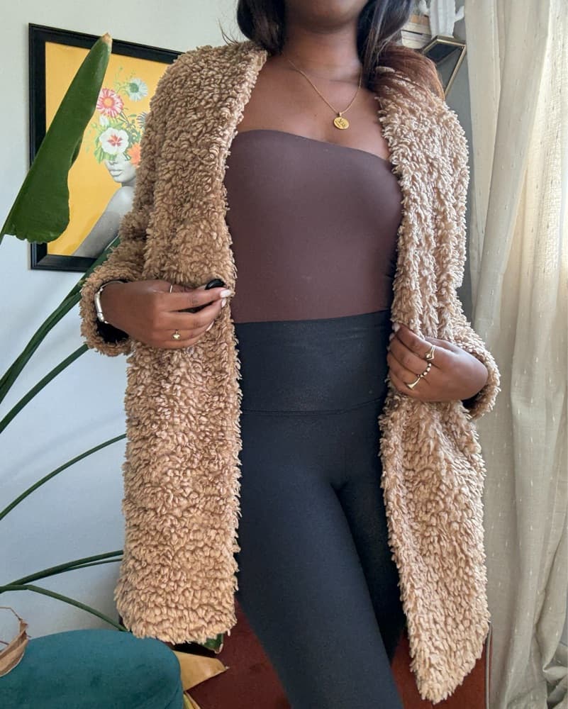 Beige Mid-Length Teddy Coat - Image 6