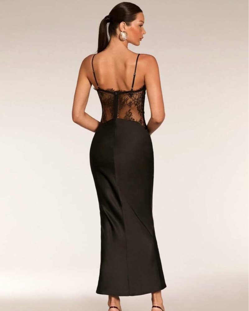 Cut-Out Satin Lace Maxi Dress - Image 3