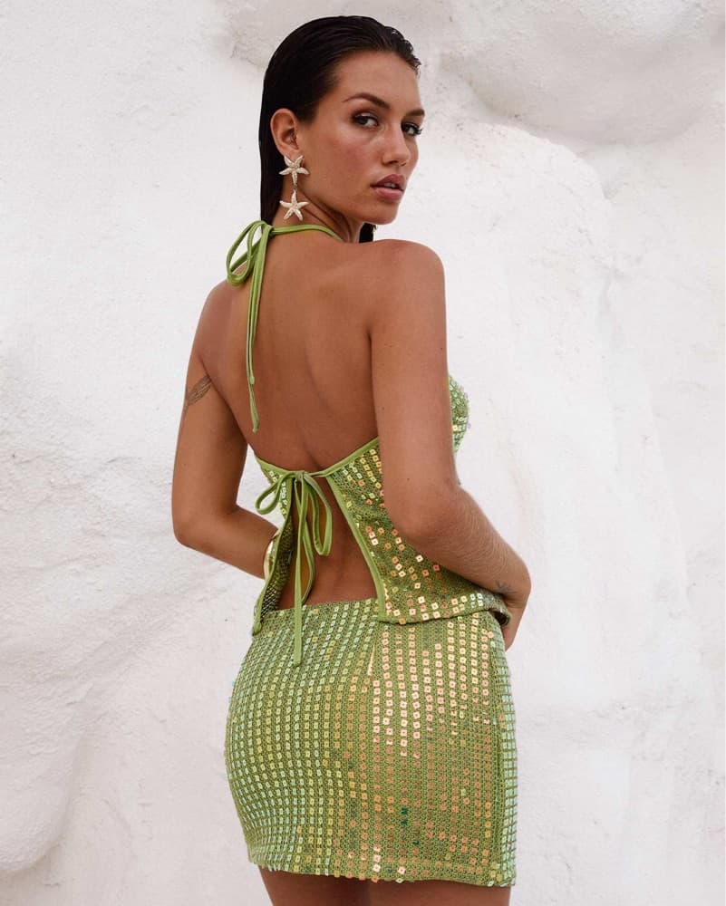 Shimmering Green Sequin Two Piece Set  - Image 3