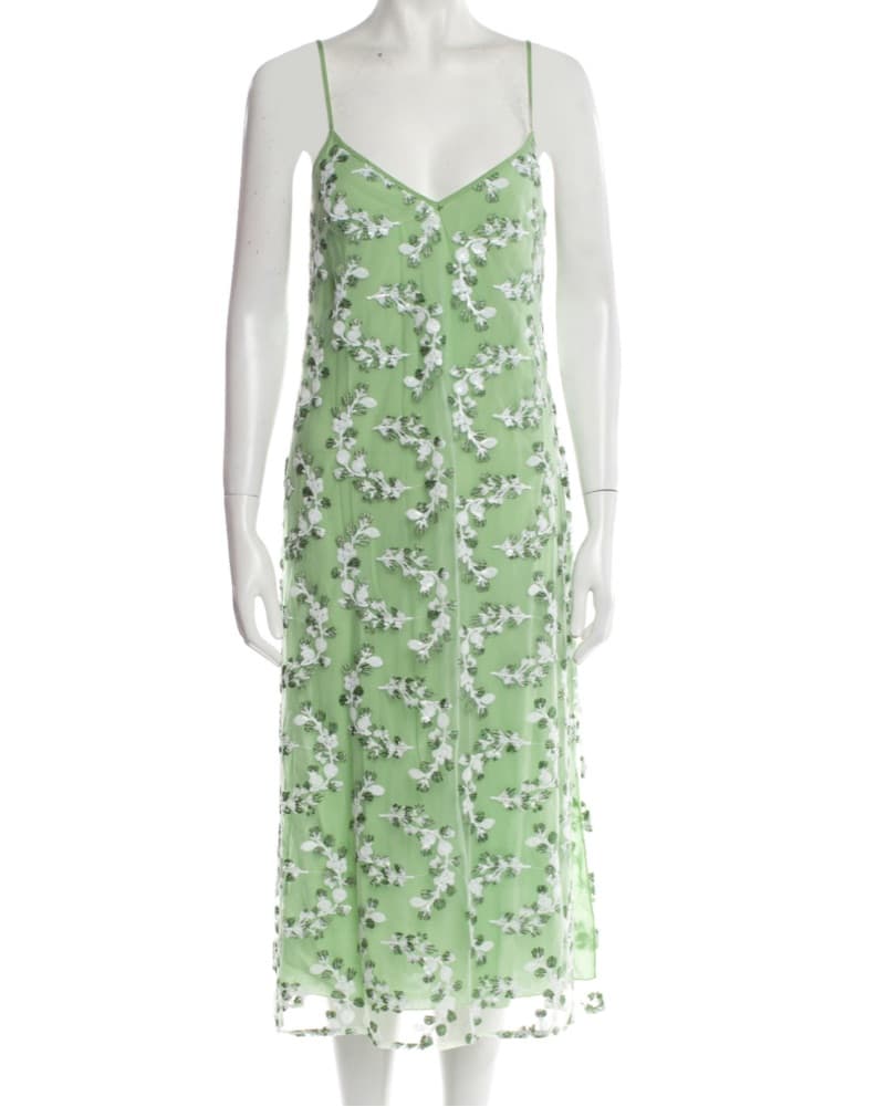 Green Floral Print Midi Dress - Image 1