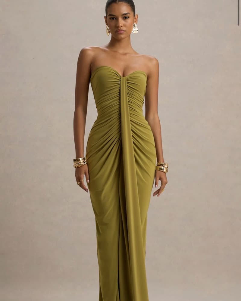 Captivating Olive Green Formal Gown - Image 1