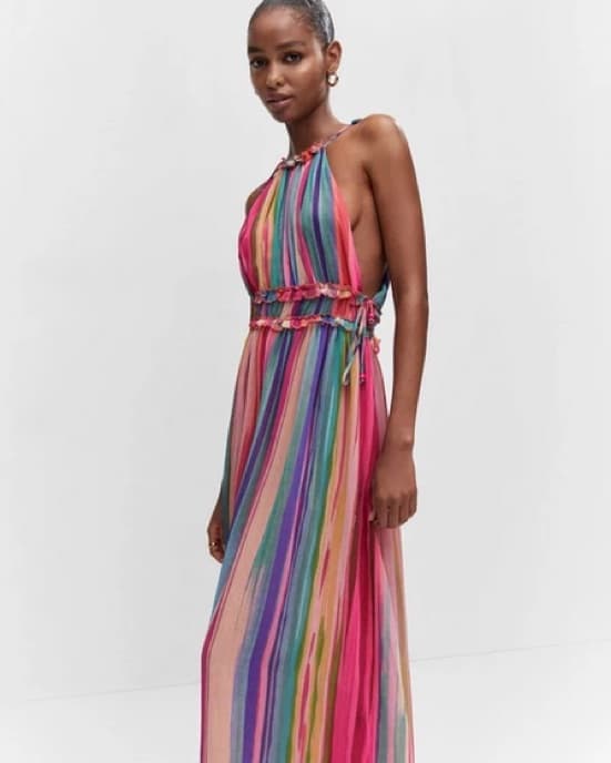 Mango Rainbow Striped Long Dress - Image 1