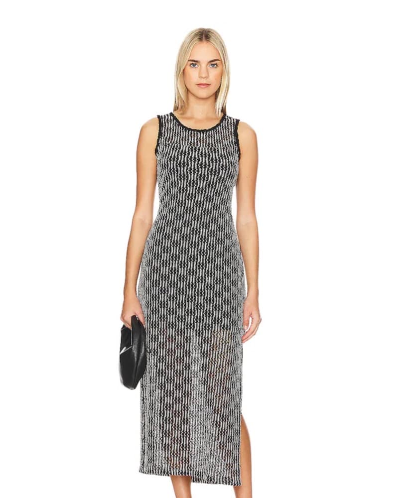 Pattern Midi Dress in Black & Cream - Image 2