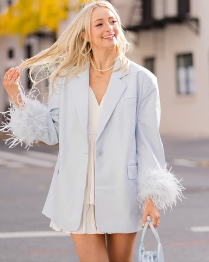 Pastel blue feather leather blazer - Image 3