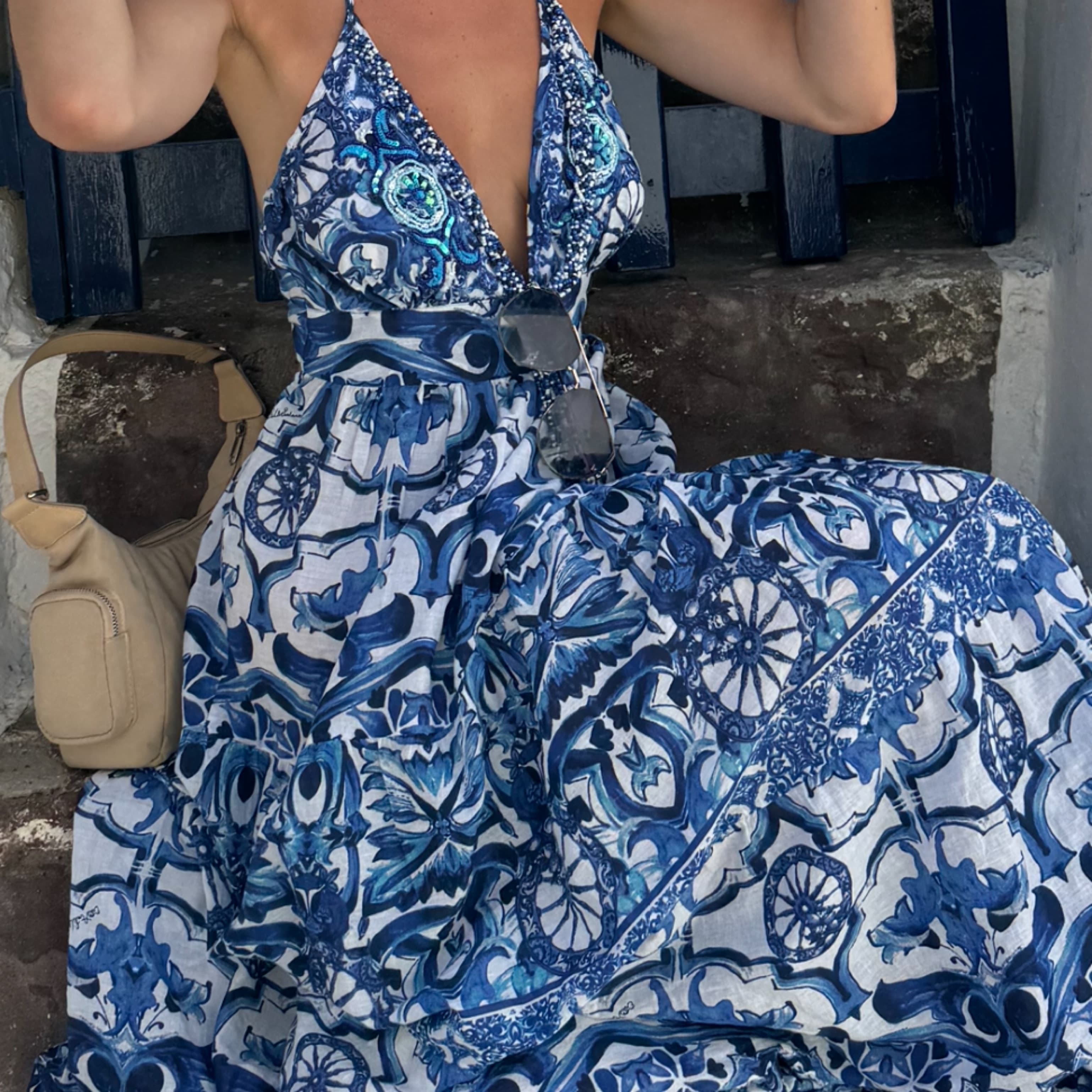Greek Blue Santorini Maxi Handmade Dress - Image 4