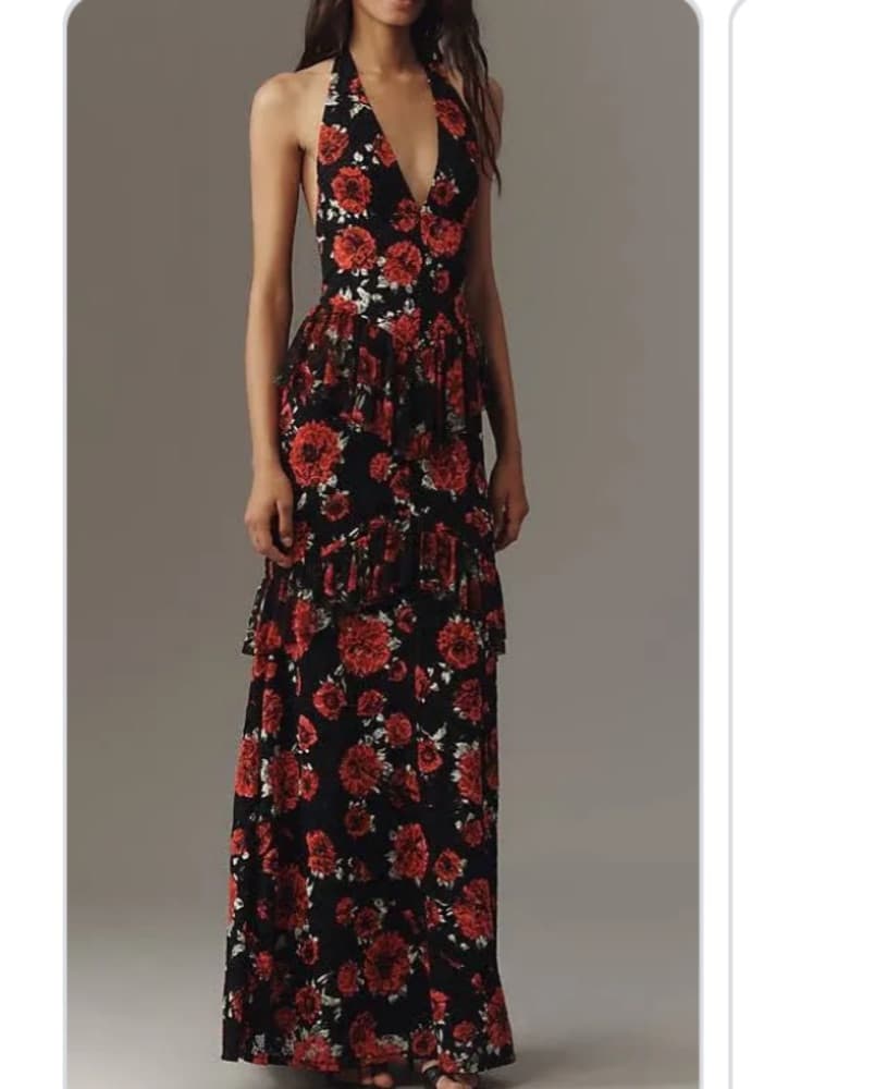 AFRM Halter Ruffle Floral Maxi Dress  - Image 2
