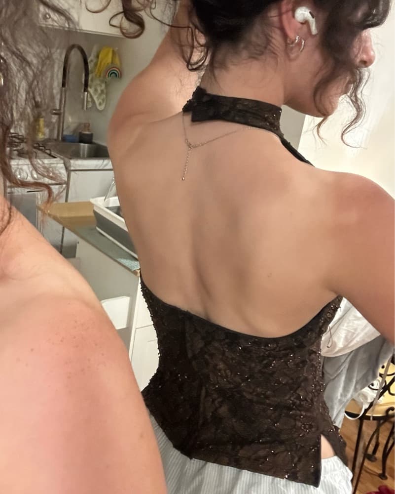 vintage cache flower sequin halter top - Image 3