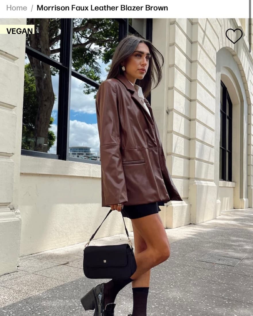 Faux Leather Blazer Brown - Image 2