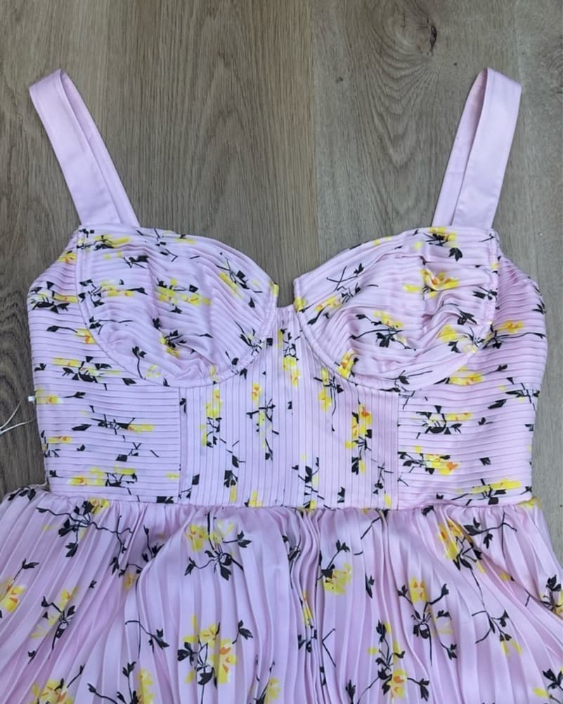 Pink Floral Bustier Midi Dress - Image 5