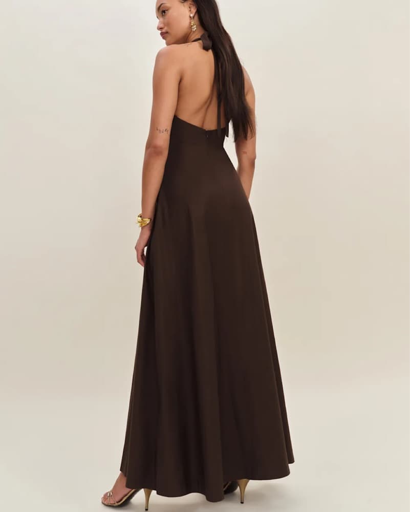 Chocolate Brown Halter Maxi Dress  - Image 4