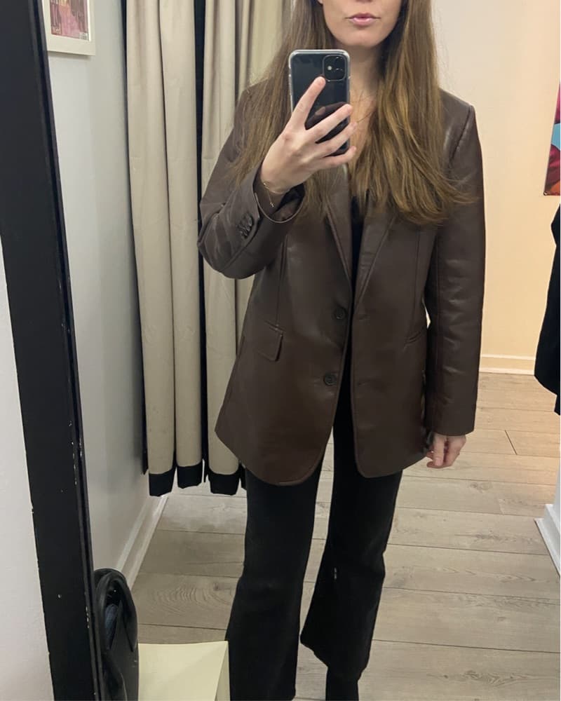 Brown Faux Leather Blazer - Image 1