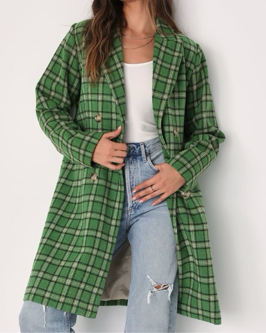 Vibrant Green Plaid Coat - Image 2