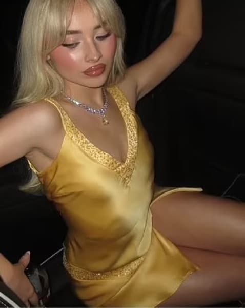 Glam Satin Mini Yellow Dress - Image 2