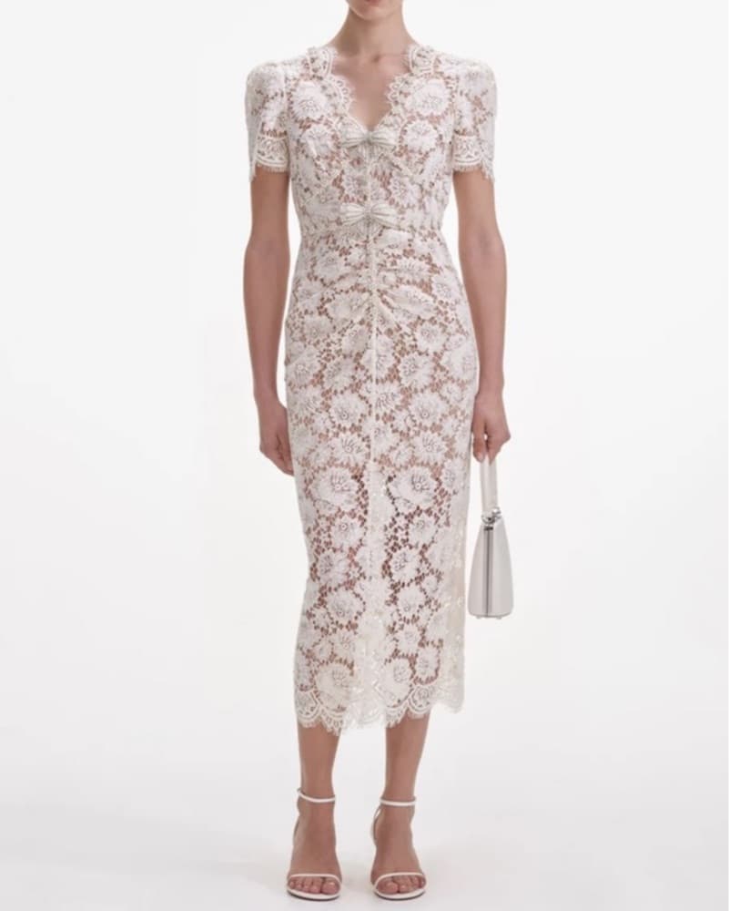 Elegant Floral Lace Midi Dress - Image 1