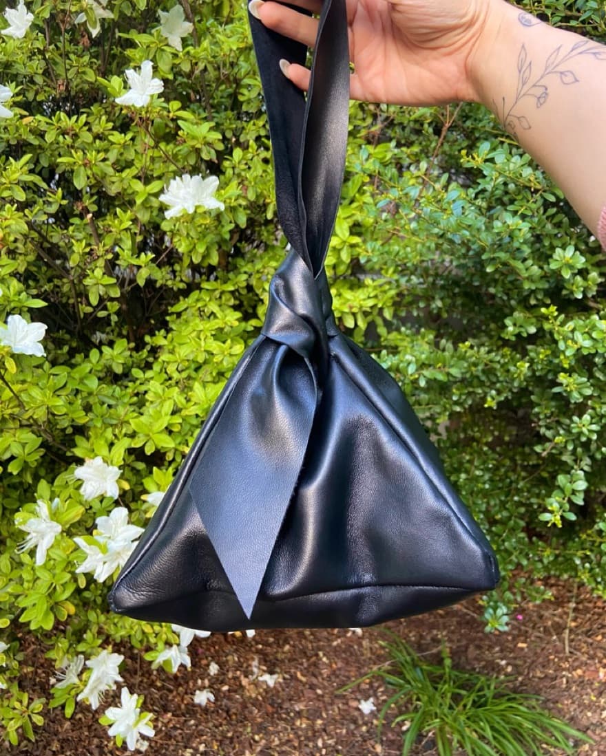 Black Leather Pyramid Purse - Image 1