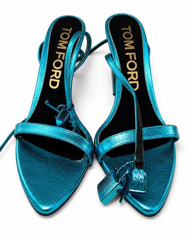 Tom Ford metallic blue heels - Image 3