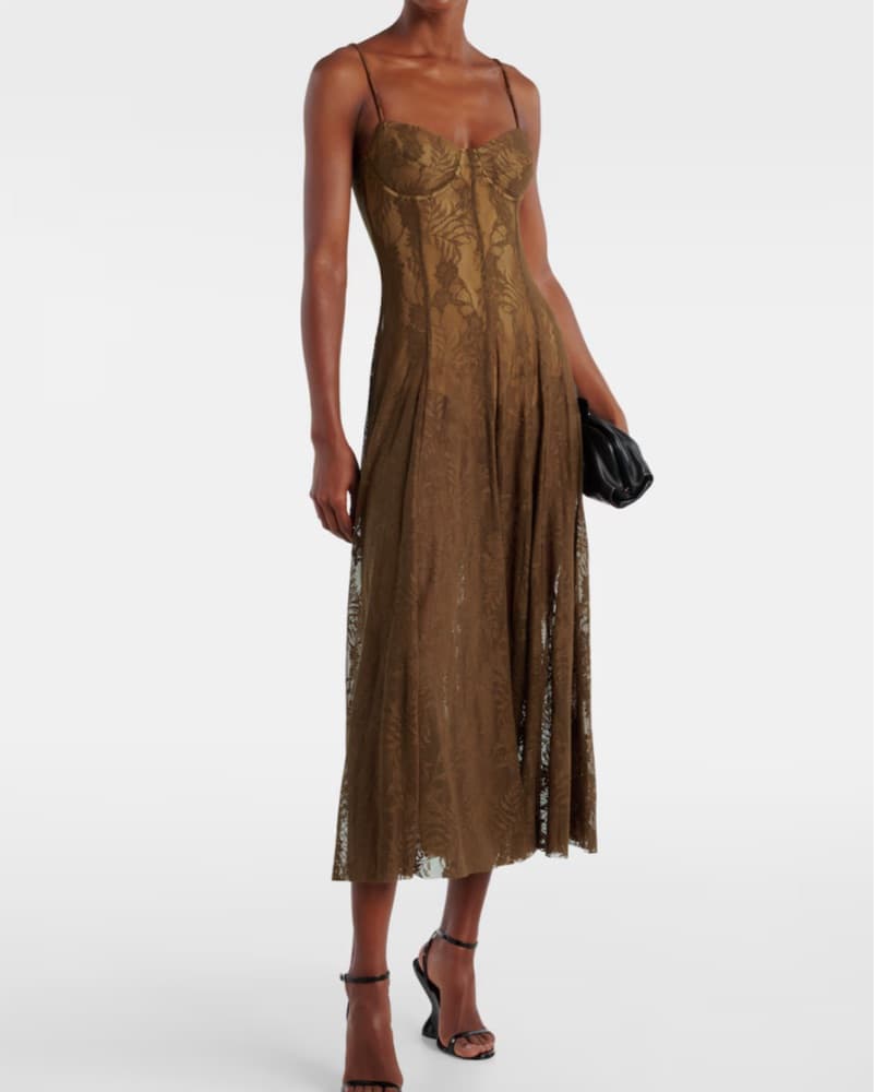 NORMA KAMALI Green Lace Midi Dress - Image 4
